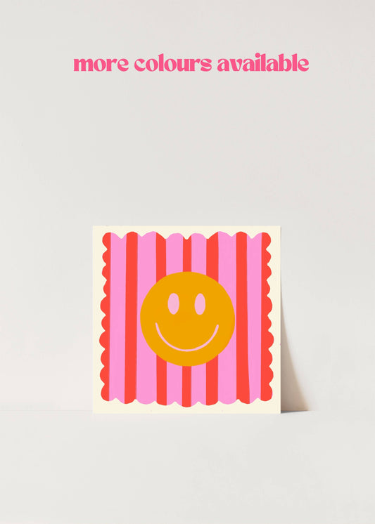 Kate Fox Design - Red Stripe Smiley, Dopamine Decor, Maximalist, Colourful: 14 x 14 Inches
