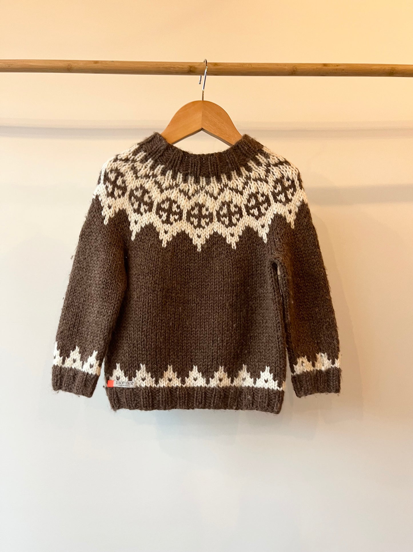 Preloved MorMor, Chocolate Brown and Cream Handknitted Jumper, 2 - 3 Years