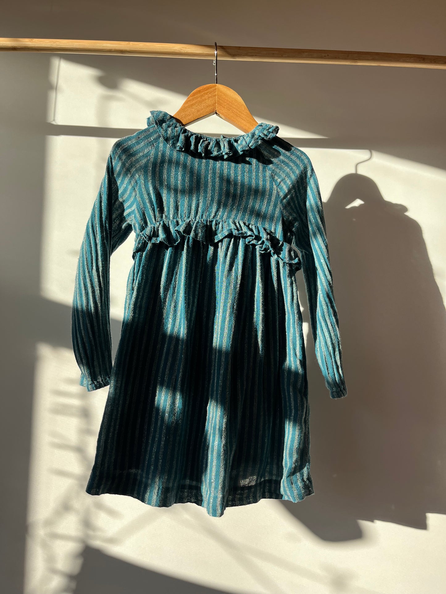 Preloved Gocco, Aqua Glitter Striped Dress, 4 - 5 Years