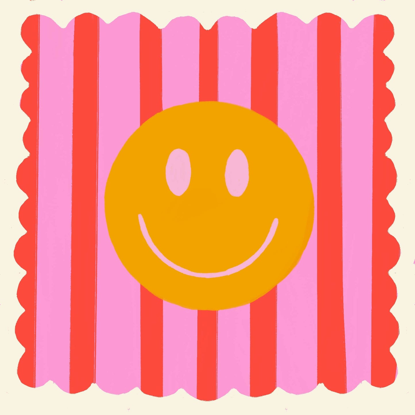 Kate Fox Design - Red Stripe Smiley, Dopamine Decor, Maximalist, Colourful: 14 x 14 Inches