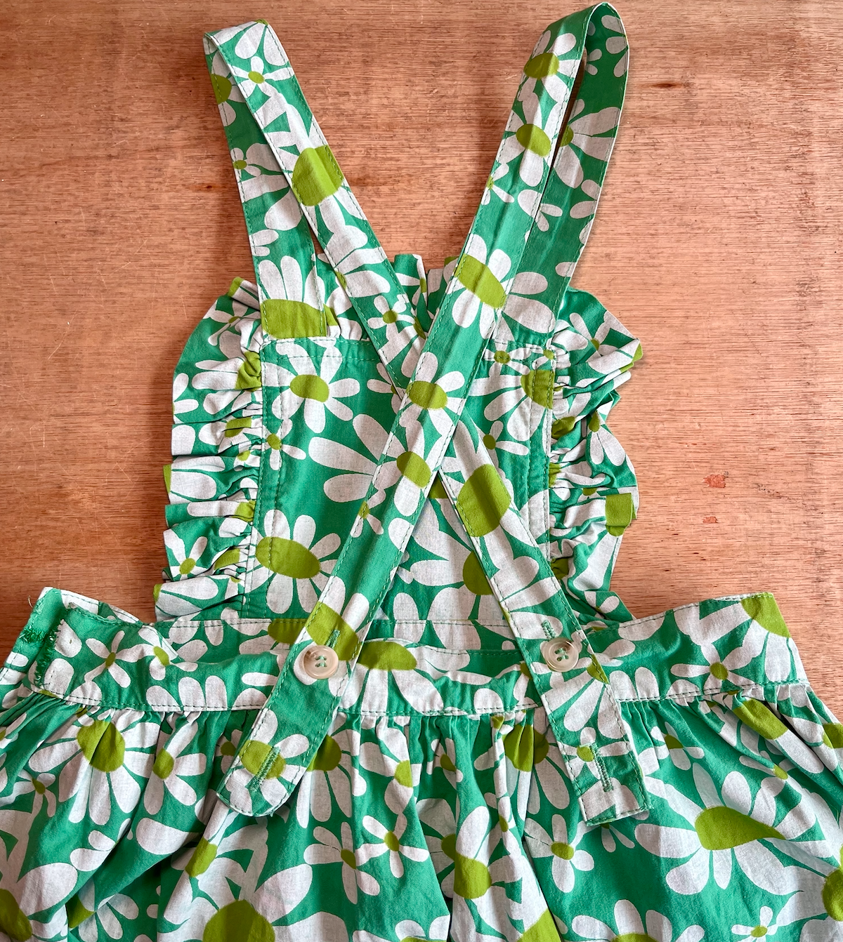 Preloved The Animals Observatory, Green Daisy Print Cross-Back Apron Dress, 6 - 7 Years