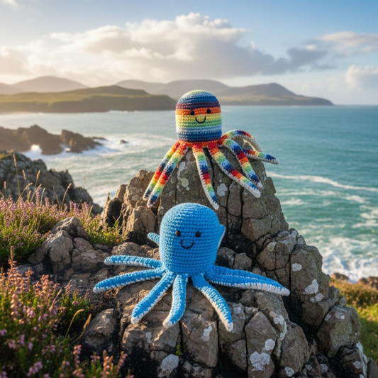 Best Years Fair Trade Organic Cotton Crochet Rainbow Stripe Octopus Baby Rattle