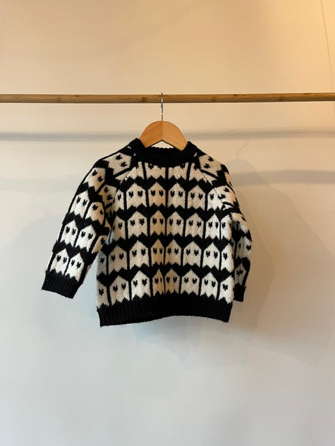 Preloved Zara, Black and White Knitted Ghost Sweater, 18 Months