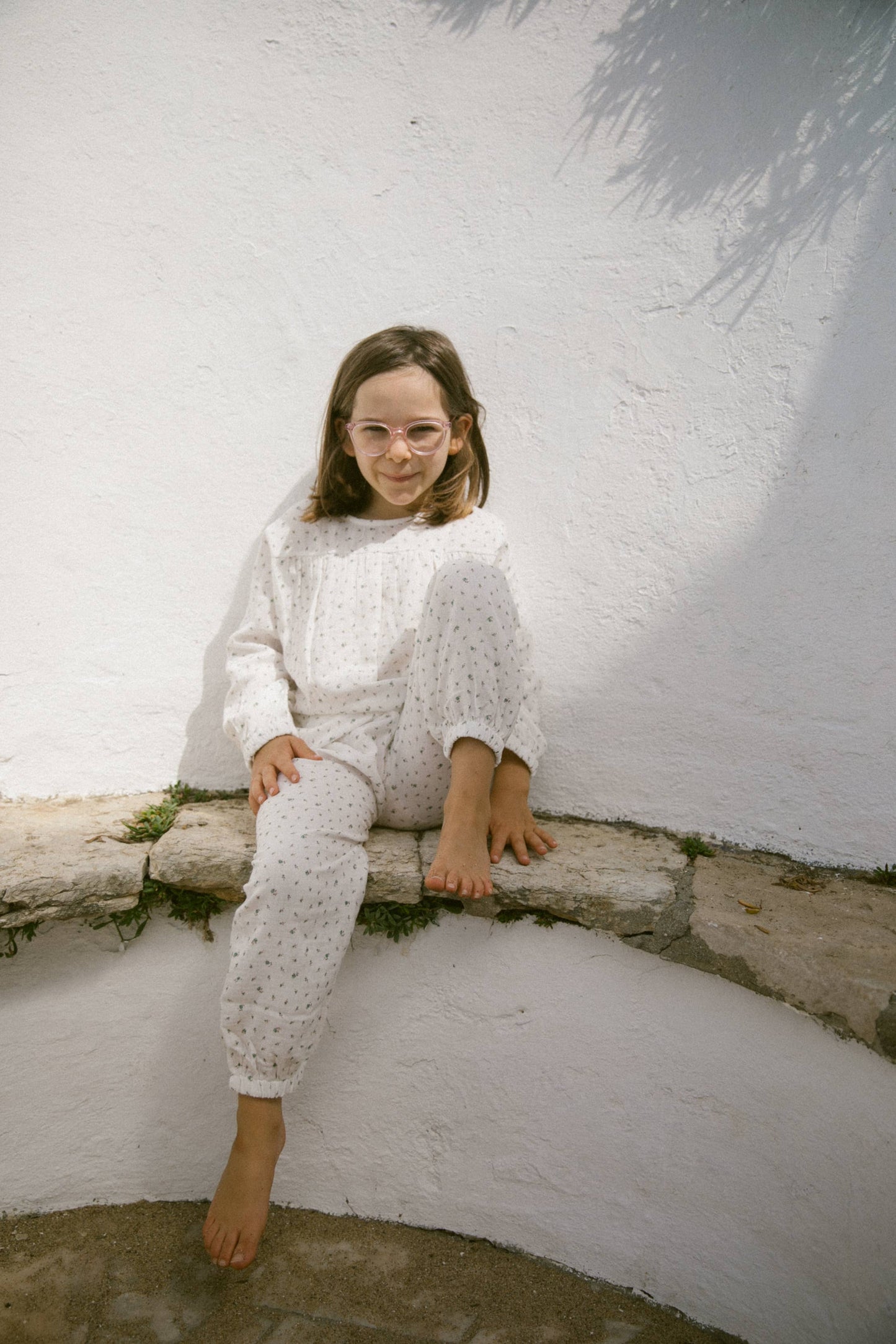 White Floral Muslin Balloon Pyjama Set