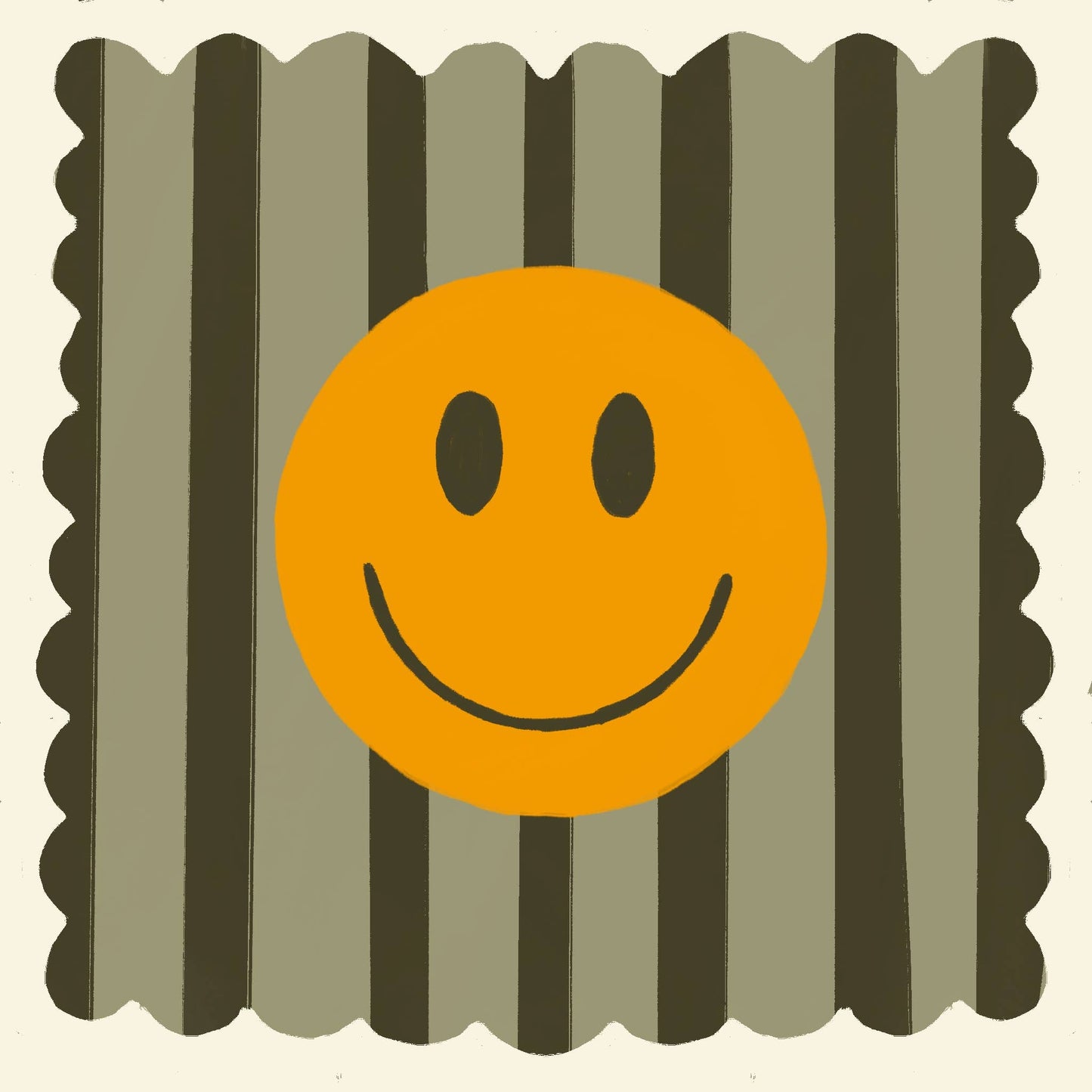 Kate Fox Design, Olive Stripe Smiley Large Square Print