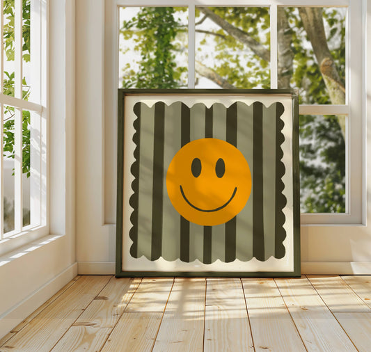 Kate Fox Design, Olive Stripe Smiley Large Square Print