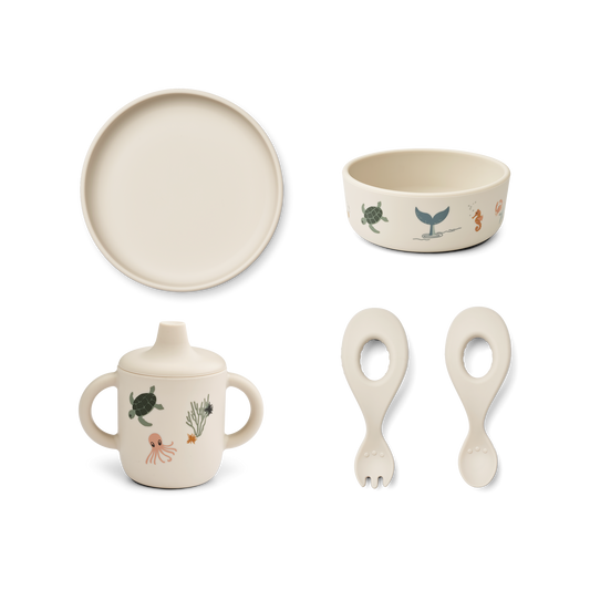 Liewood, Ryle Baby Tableware Set in Sea Creatures Print