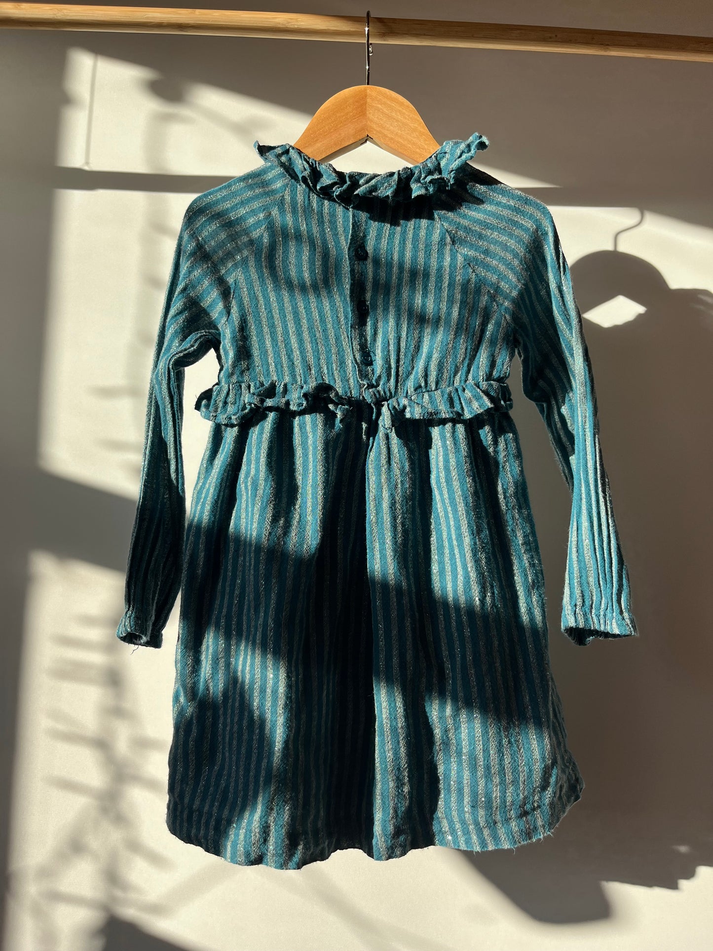 Preloved Gocco, Aqua Glitter Striped Dress, 4 - 5 Years