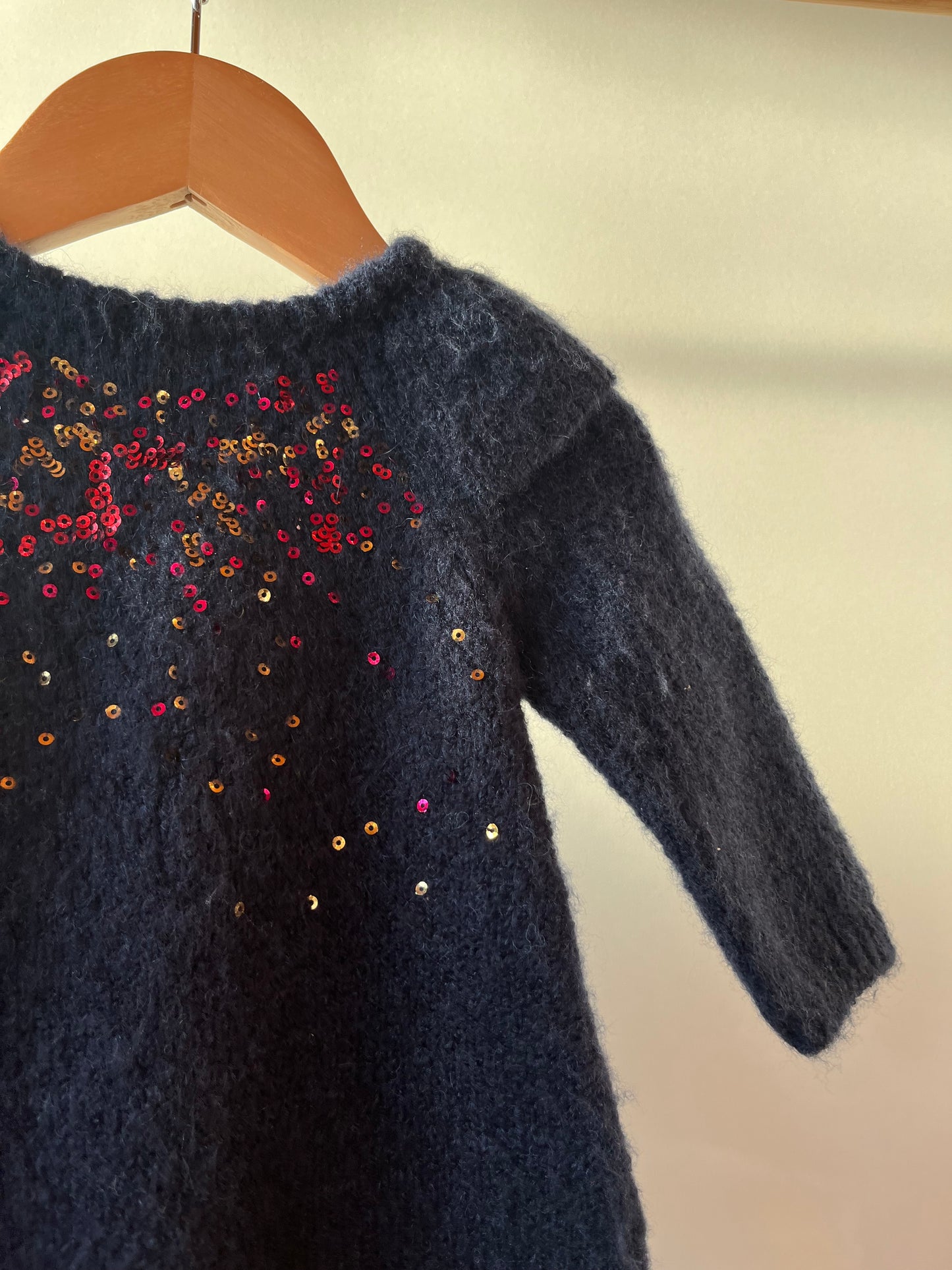 Preloved Marc Jacobs, Navy Wool Dress with Sequin detail, 6 - 9 Months