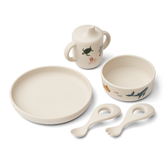 Liewood, Ryle Baby Tableware Set in Sea Creatures Print