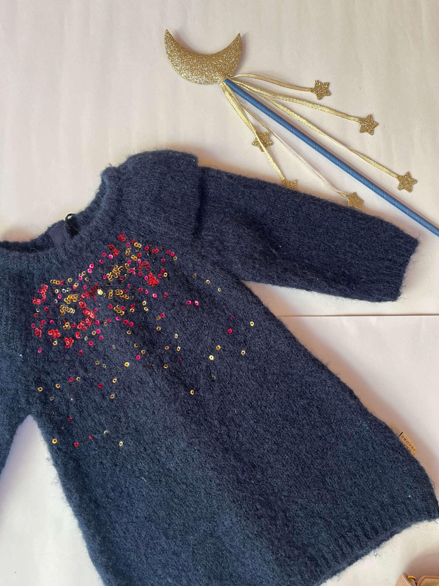 Preloved Marc Jacobs, Navy Wool Dress with Sequin detail, 6 - 9 Months