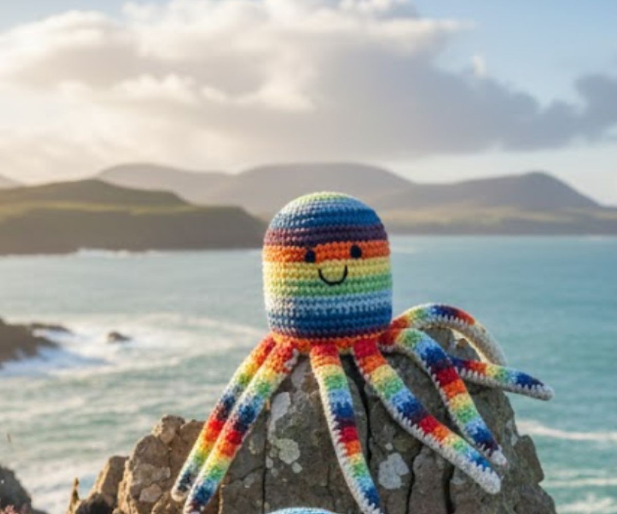 Best Years Fair Trade Organic Cotton Crochet Rainbow Stripe Octopus Baby Rattle