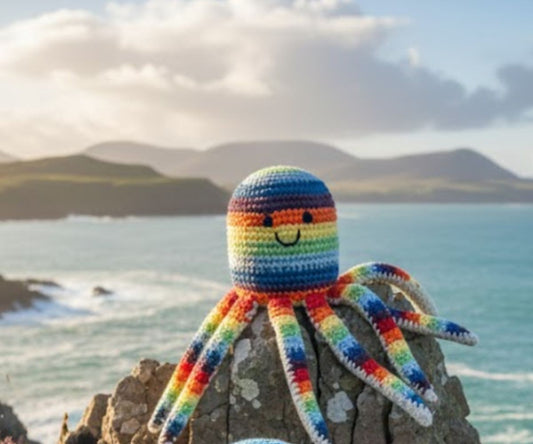 Best Years Fair Trade Organic Cotton Crochet Rainbow Stripe Octopus Baby Rattle