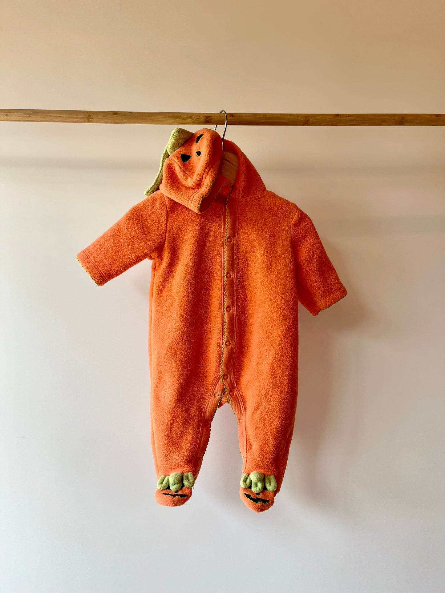 Preloved Old Navy, Pumpkin Fleece Pramsuit, 0 - 3 Months