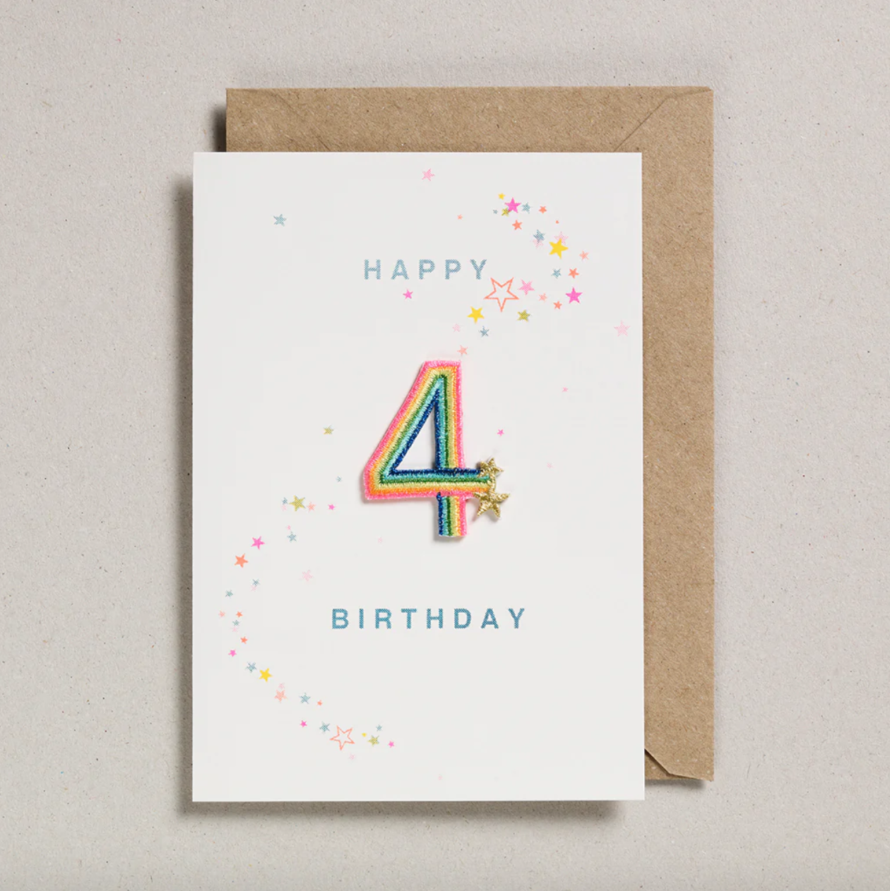 Rainbow Age 4 Iron On Patch Birthday Card