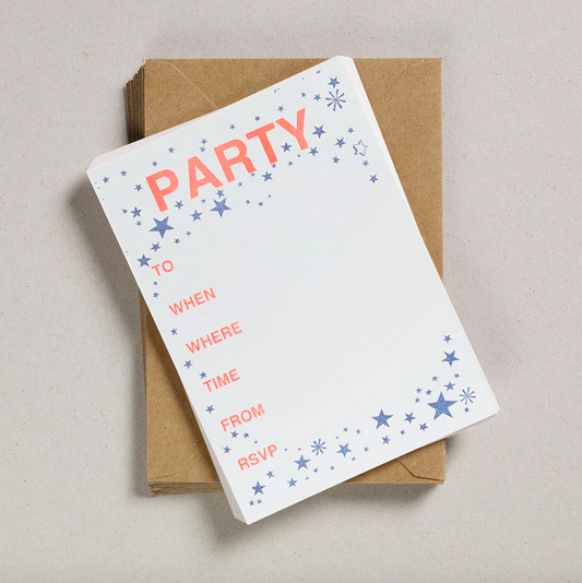 Blue and Orange A6 Party Invitations