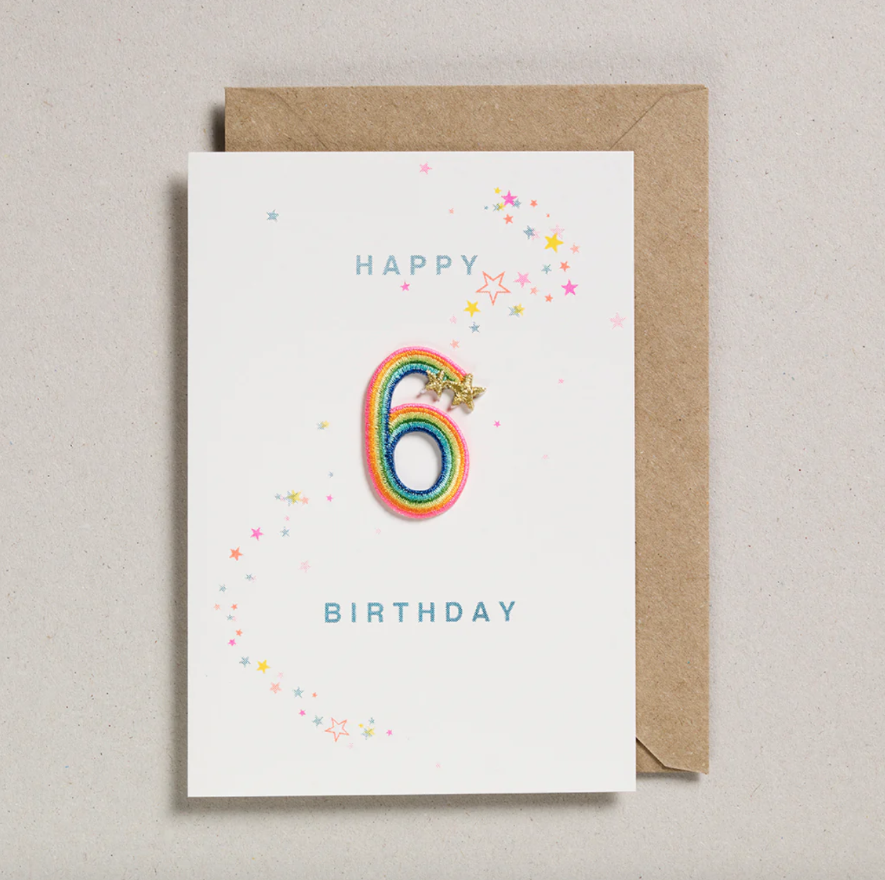 Petra Boase Cards Rainbow Age 6 Iron On Patch Birthday Card