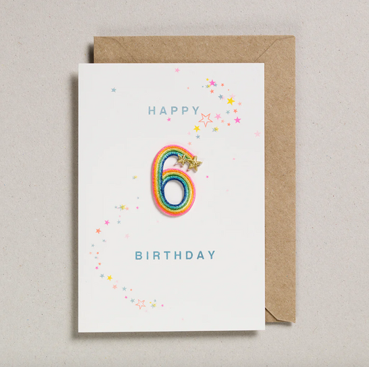 Petra Boase Cards Rainbow Age 6 Iron On Patch Birthday Card
