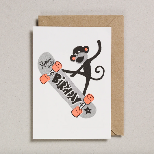 Rascals Skateboarding Monkey Birthday Card