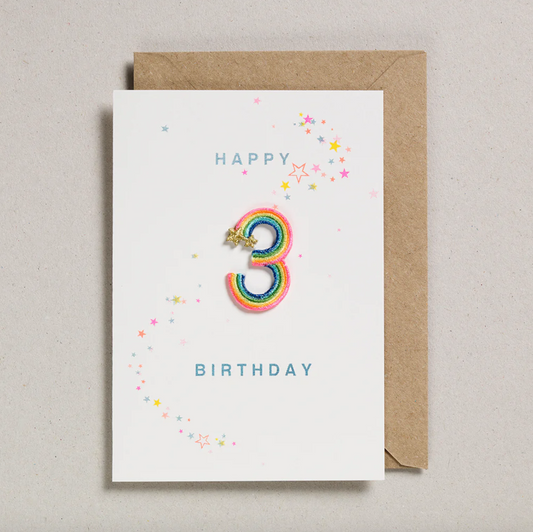 Petra Boase Cards Rainbow Age 3 Iron On Patch Birthday Card