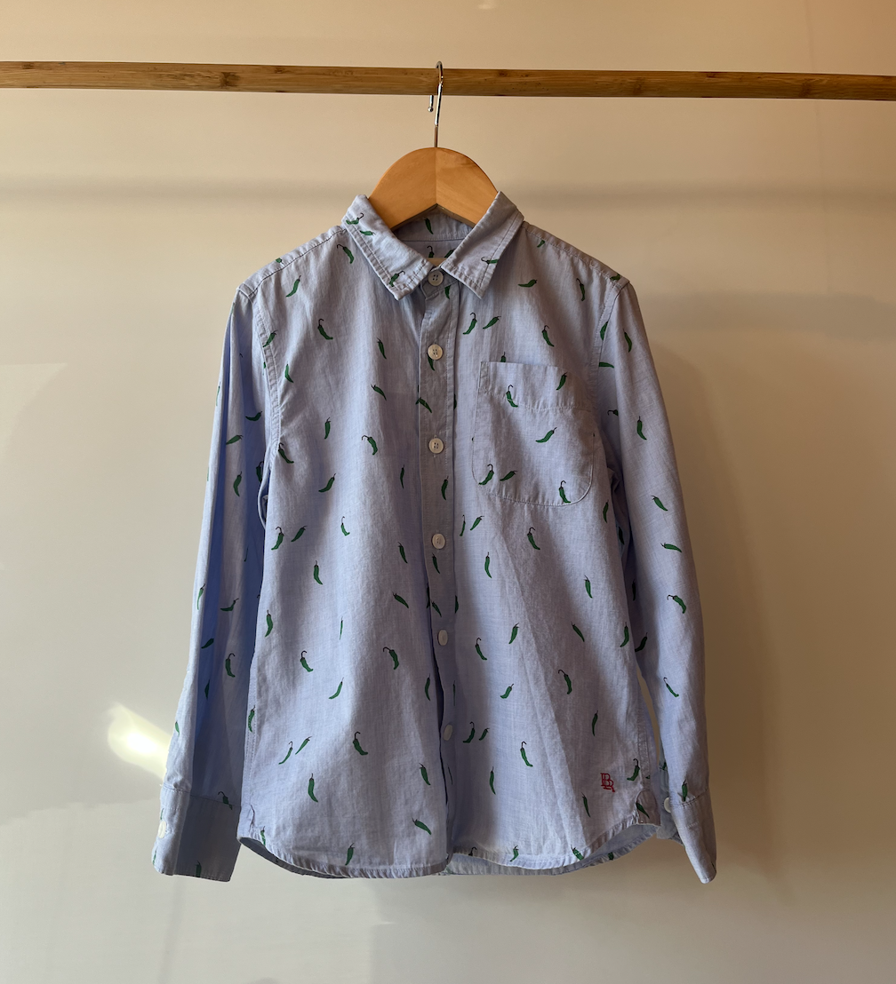 Bellerose, Blue Shirt with Green Chilli Print, 6 Years