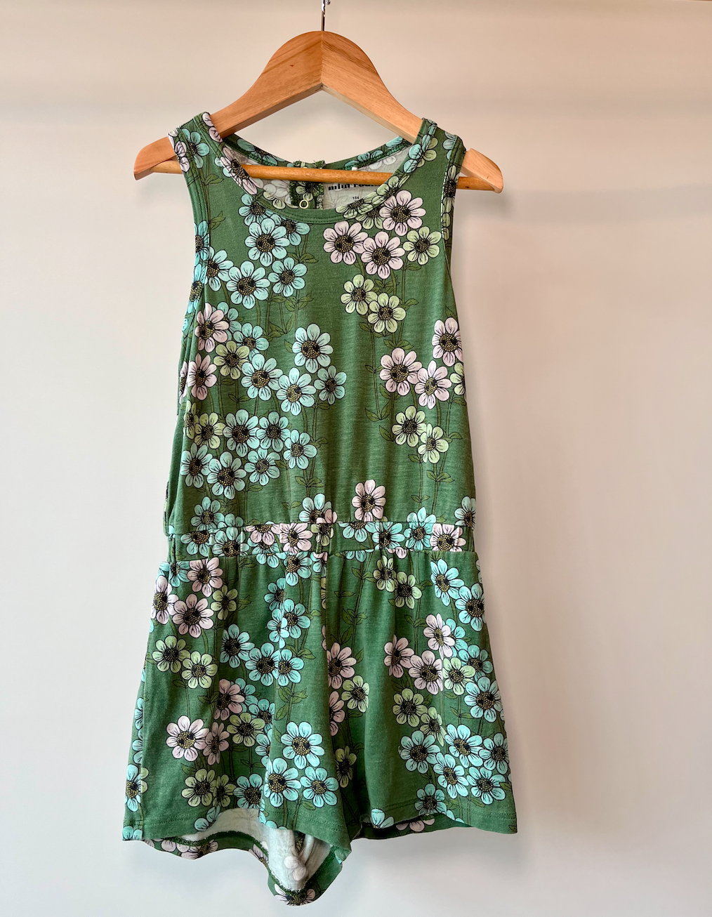 Mini Rodini, Green Happy Daisy Playsuit, 4 - 5 Years
