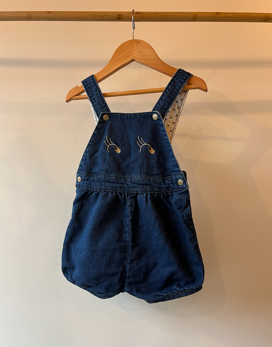 Petit Bateau, Indigo Denim Romper with Eye Embroidery, 18 Months