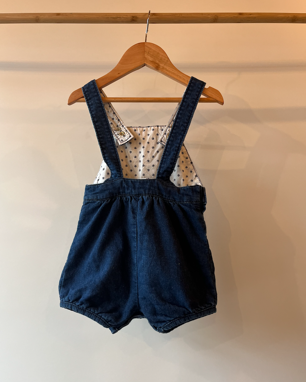 Petit Bateau, Indigo Denim Romper with Eye Embroidery, 18 Months