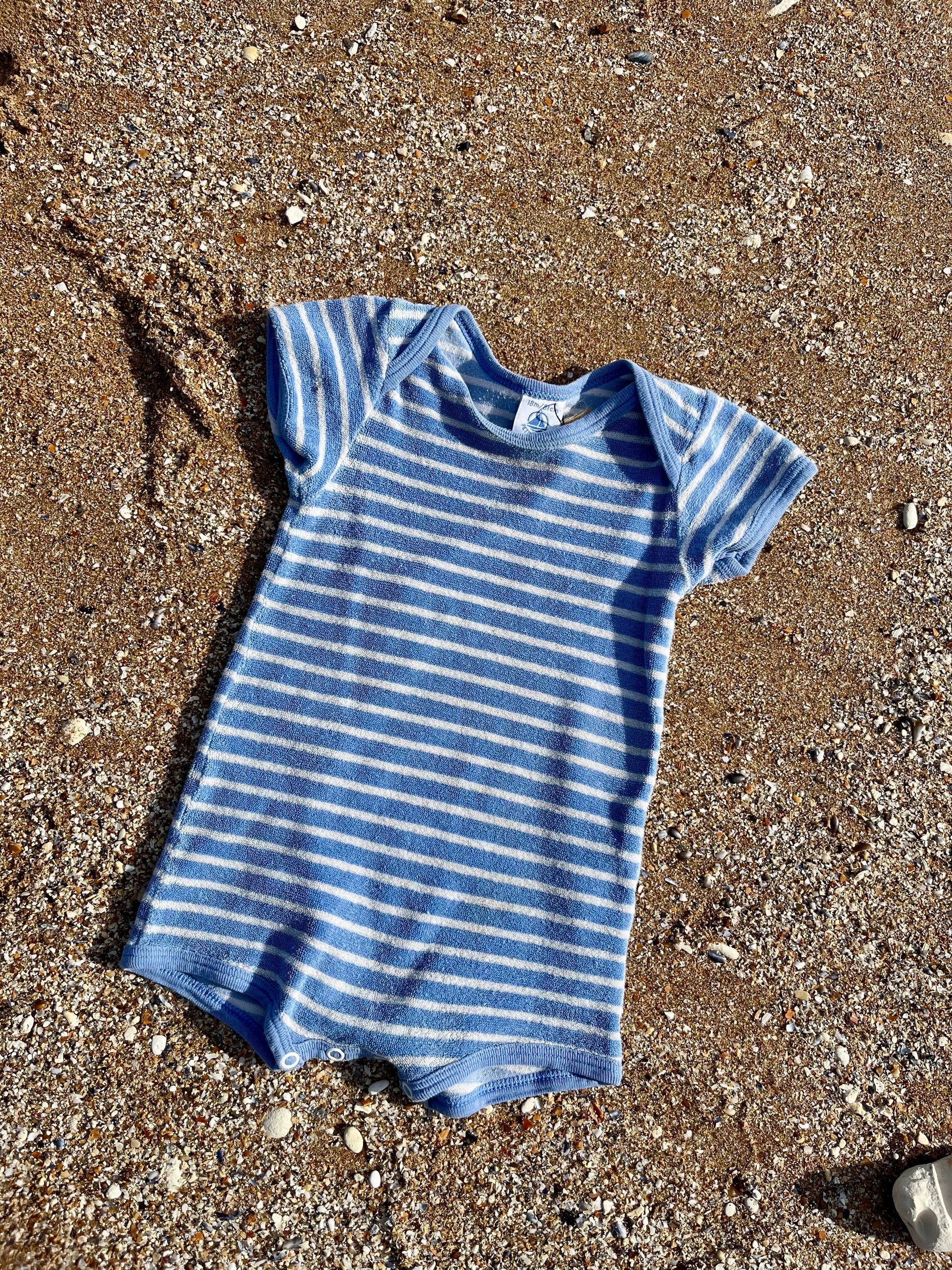 Gap, Blue and White Stripe Towelling Romper, 12 - 18 Months