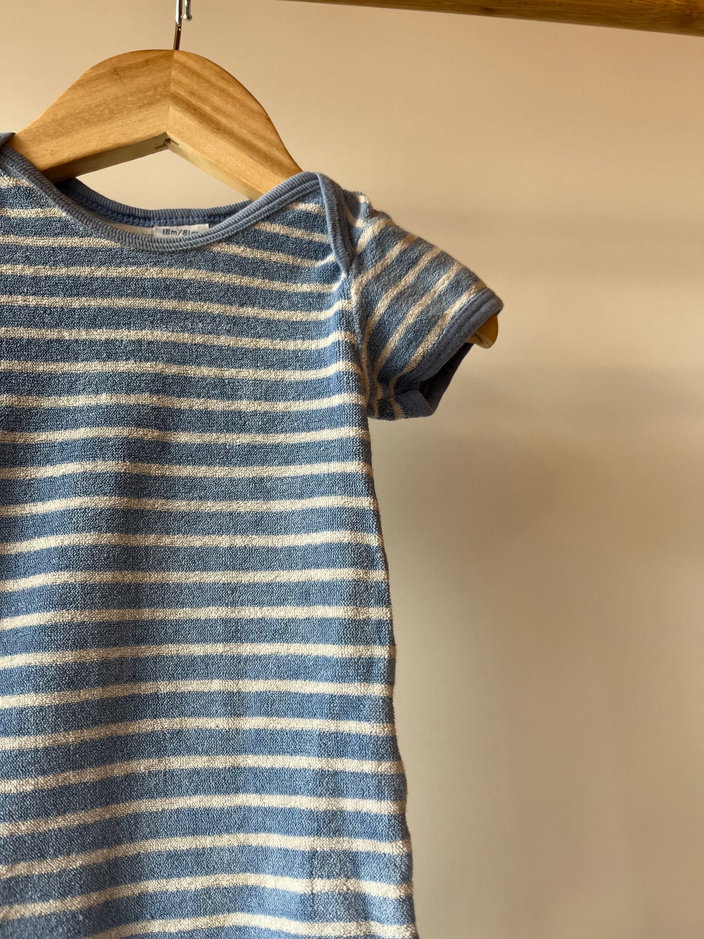 Gap, Blue and White Stripe Towelling Romper, 12 - 18 Months