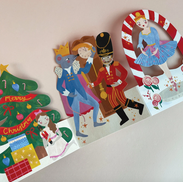 3D Nutcracker inspired concertina fold Christmas card