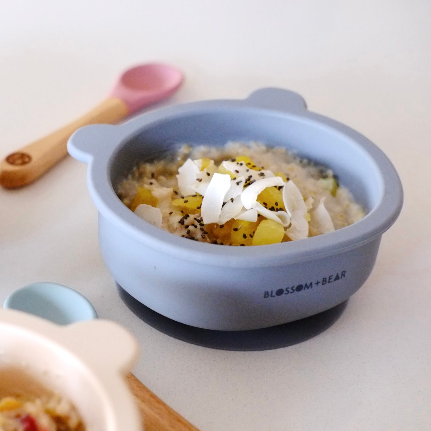 Blossom + Bear, Pebble 'Cub' Silicone Suction Bowl and Cutlery set