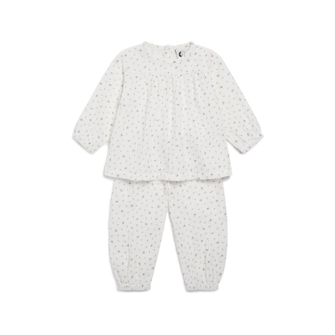 White Floral Muslin Balloon Pyjama Set
