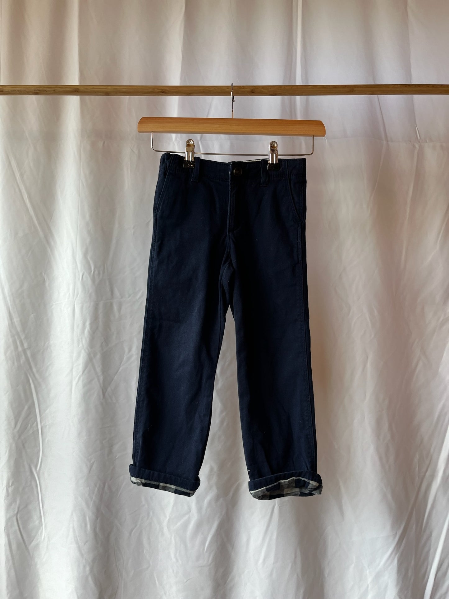 Gap, Navy Trousers with Check Lining, 5 - 6 Years