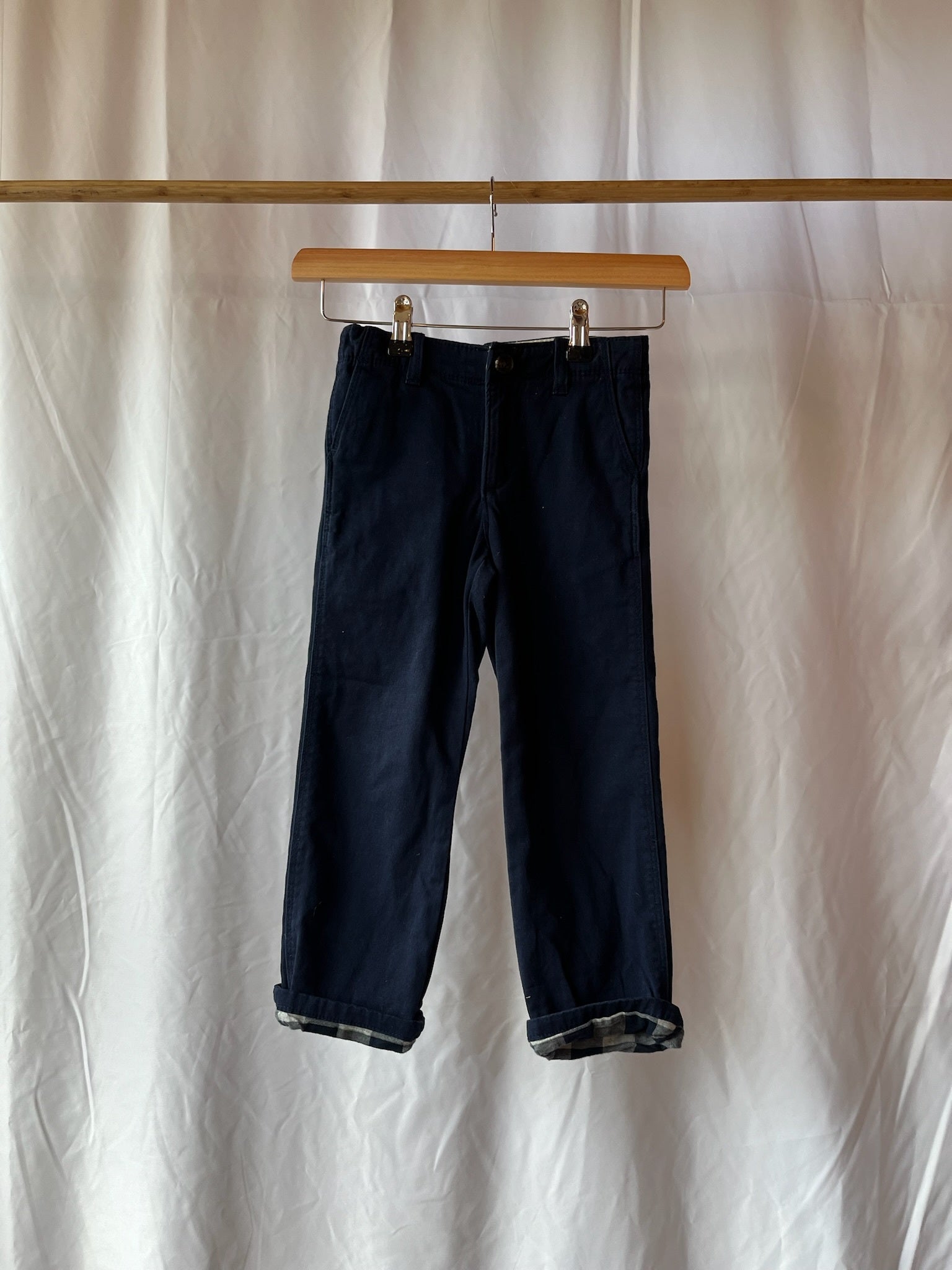Gap, Navy Trousers with Check Lining, 5 - 6 Years
