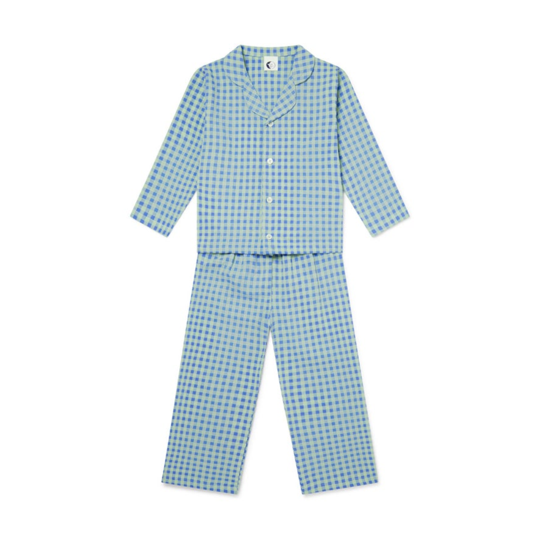 Sleepy Doe Green and Blue Gingham Organic Cotton Traditional Pyjama Set