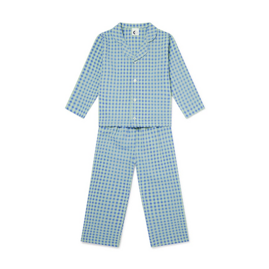 Sleepy Doe Green and Blue Gingham Organic Cotton Traditional Pyjama Set