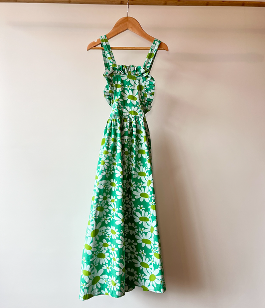 The Animals Observatory, Green Daisy Print Cross-Back Apron Dress, 6 - 7 Years