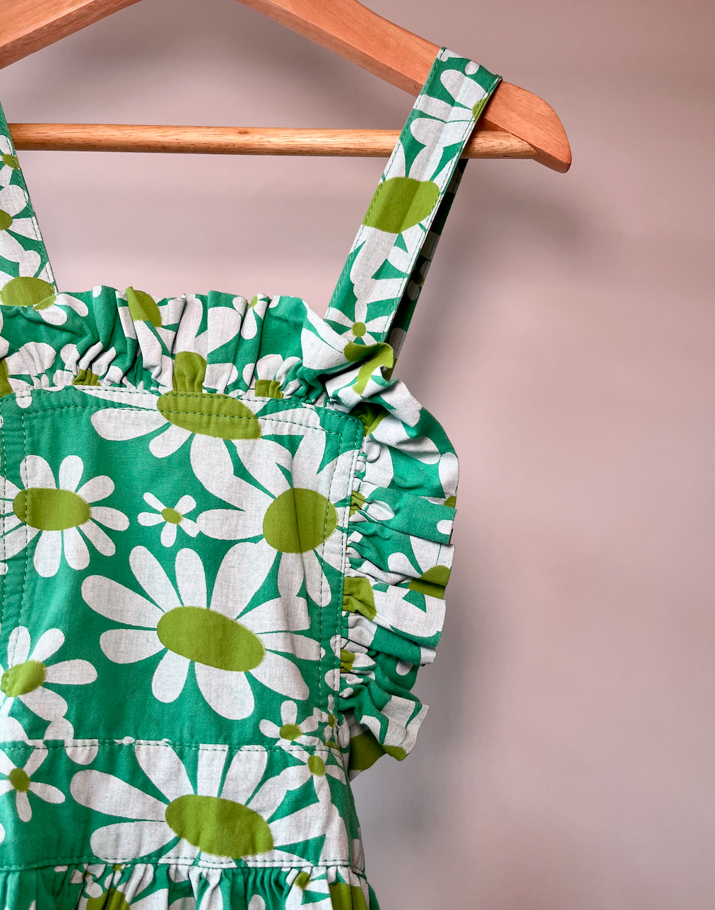 The Animals Observatory, Green Daisy Print Cross-Back Apron Dress, 6 - 7 Years