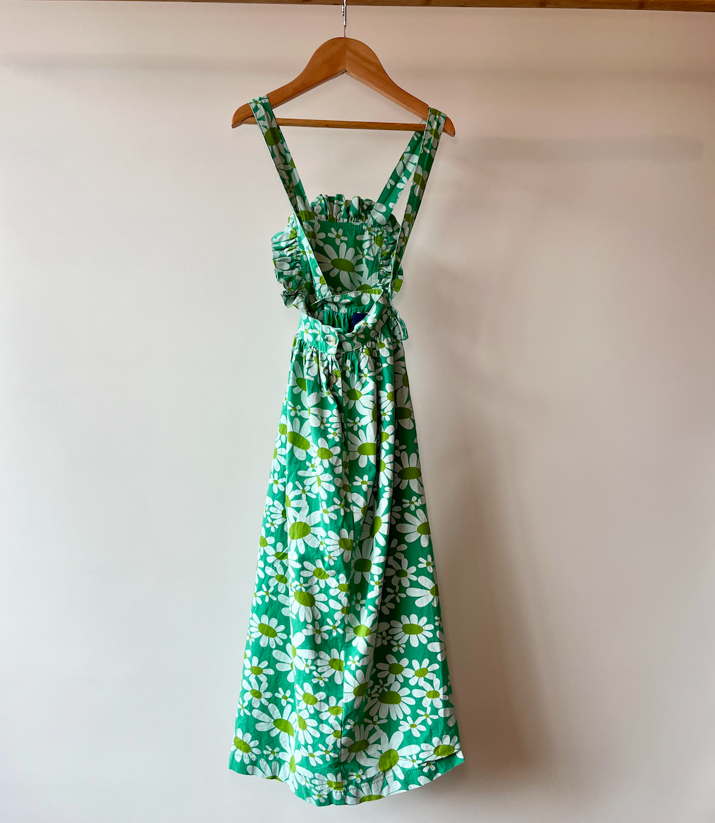 The Animals Observatory, Green Daisy Print Cross-Back Apron Dress, 6 - 7 Years