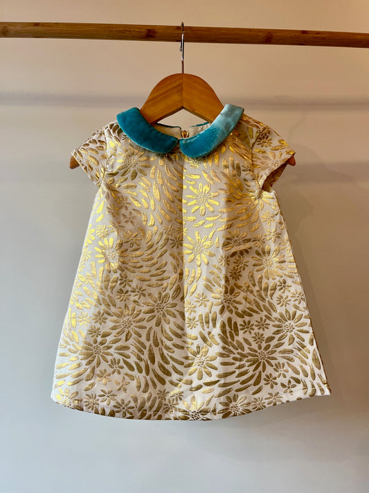 Margherite, Gold and Cream Brocade Party Dress, 6 - 9 Months