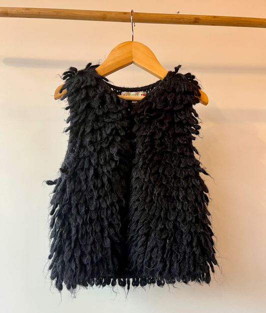 Bonpoint, Black Shaggy Wool Vest, 3 - 4 Years