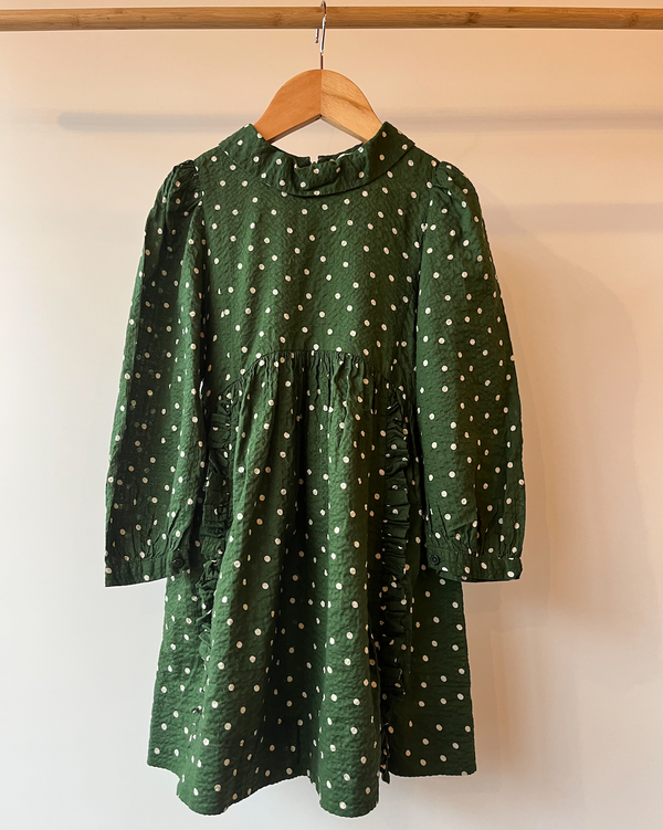 Caramel, Forest Green and White Polka Dot Dress, 4 Years