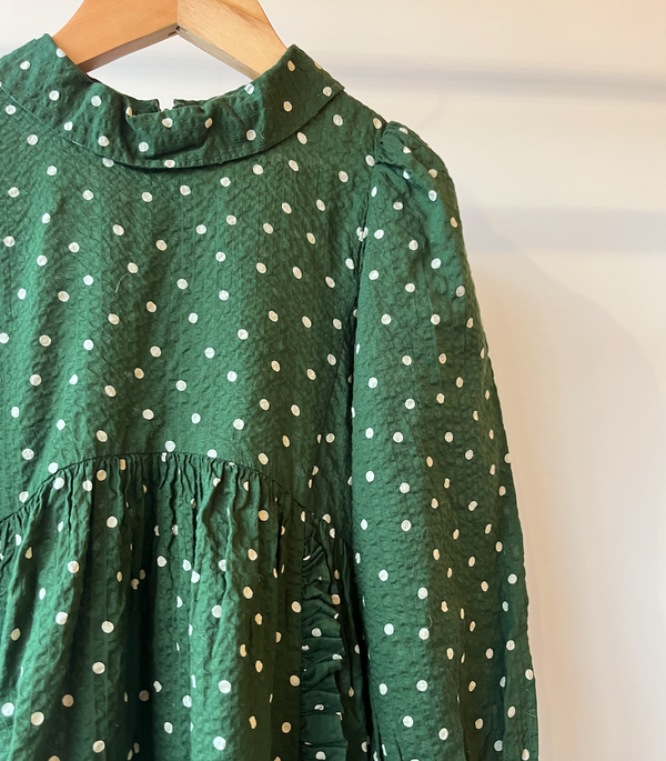 Caramel, Forest Green and White Polka Dot Dress, 4 Years