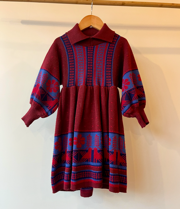 Cloth Kits, Burgundy Vintage Knitted Dress, 4 - 5 Years
