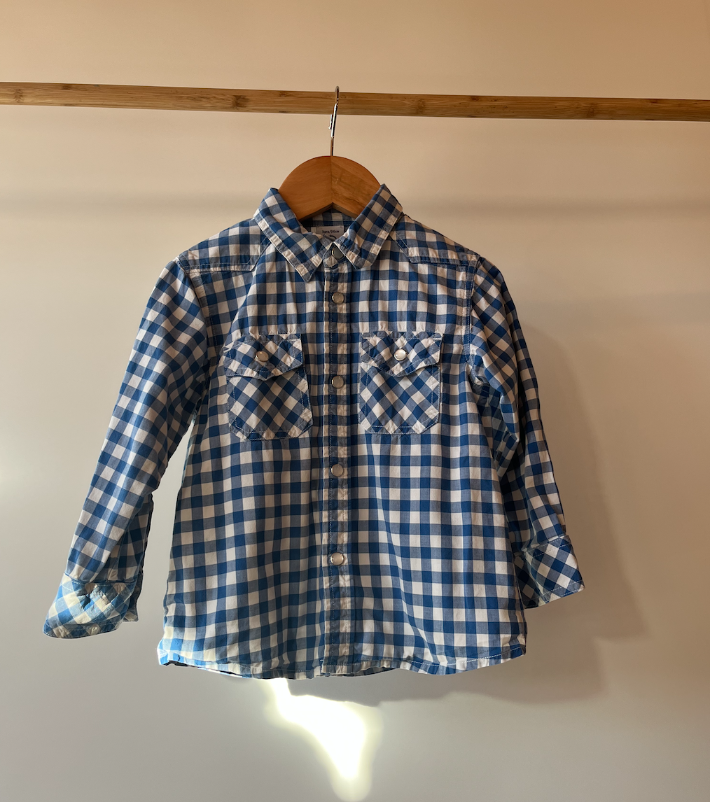 Petit Bateau, Blue Checked Shirt, 2 - 3 Years