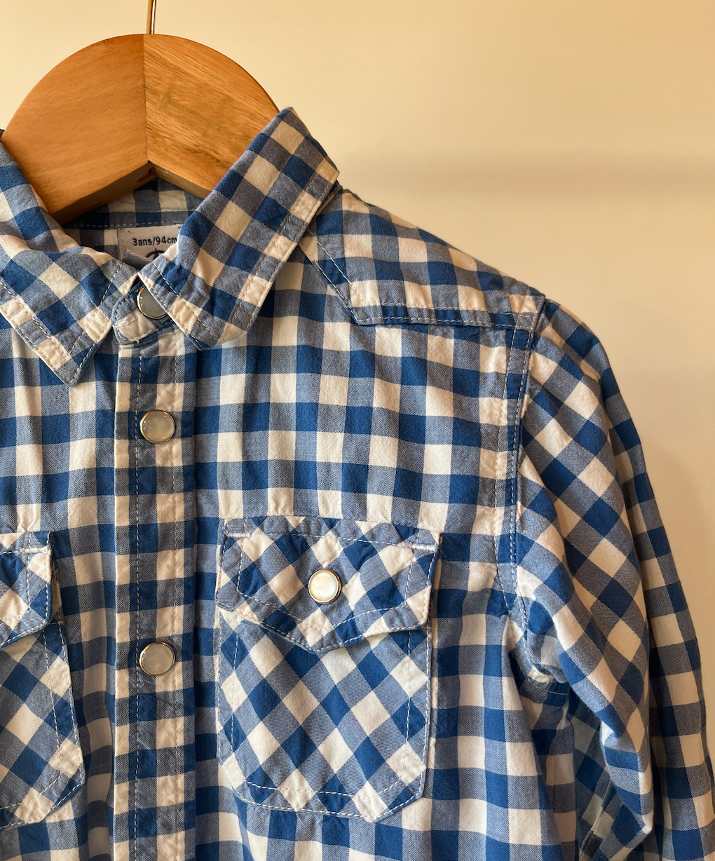 Petit Bateau, Blue Checked Shirt, 2 - 3 Years