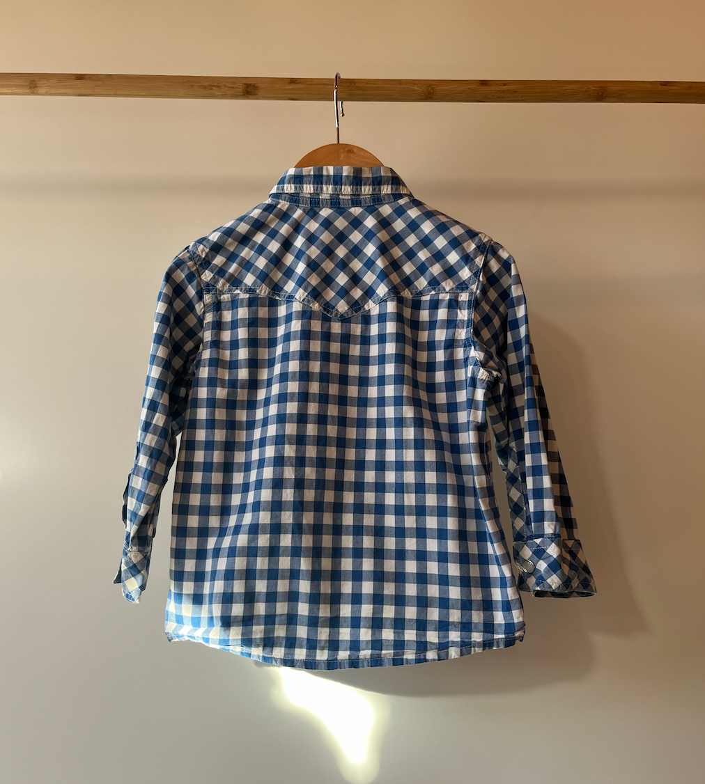Petit Bateau, Blue Checked Shirt, 2 - 3 Years