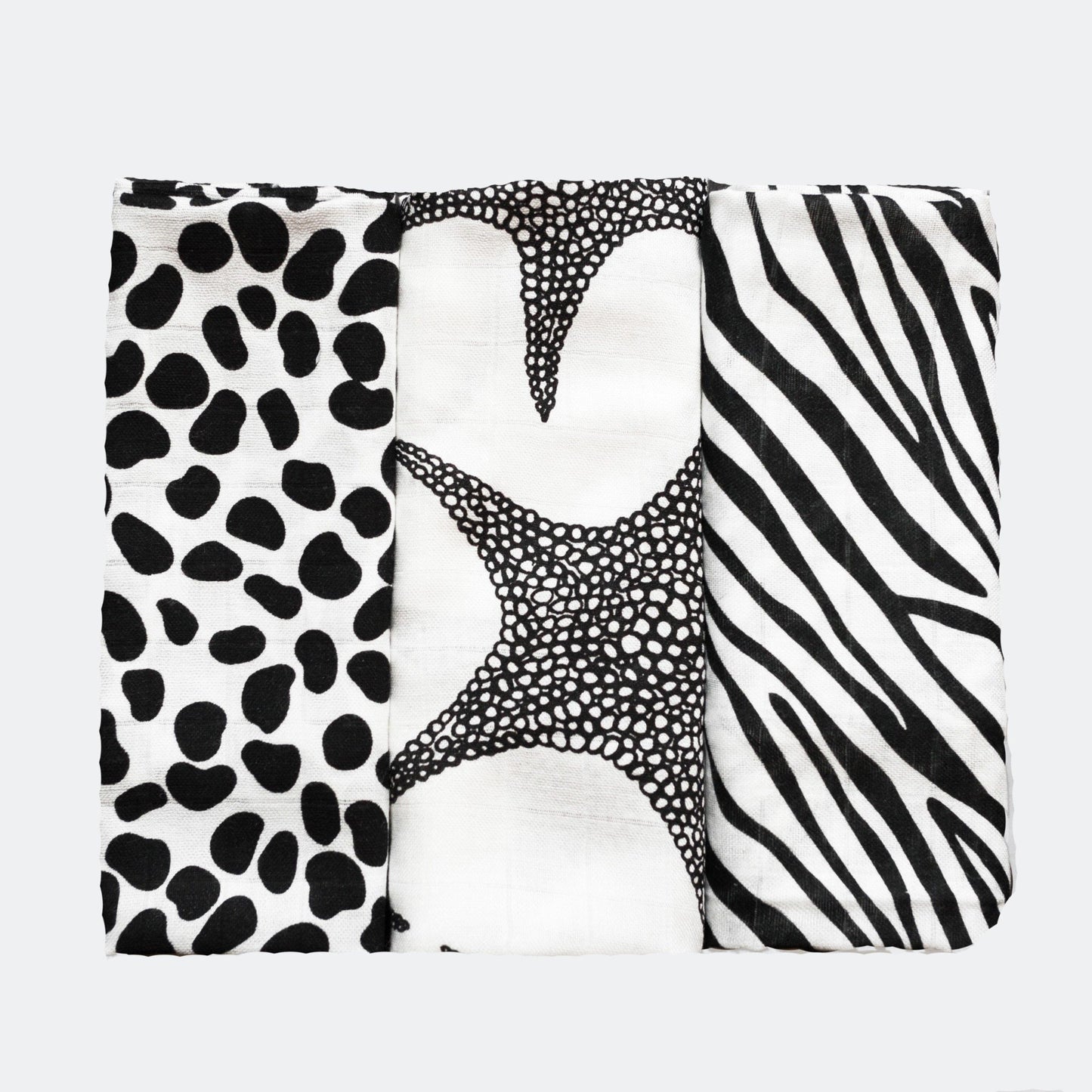 Set of Three Animal Print Sensory Muslin Squares