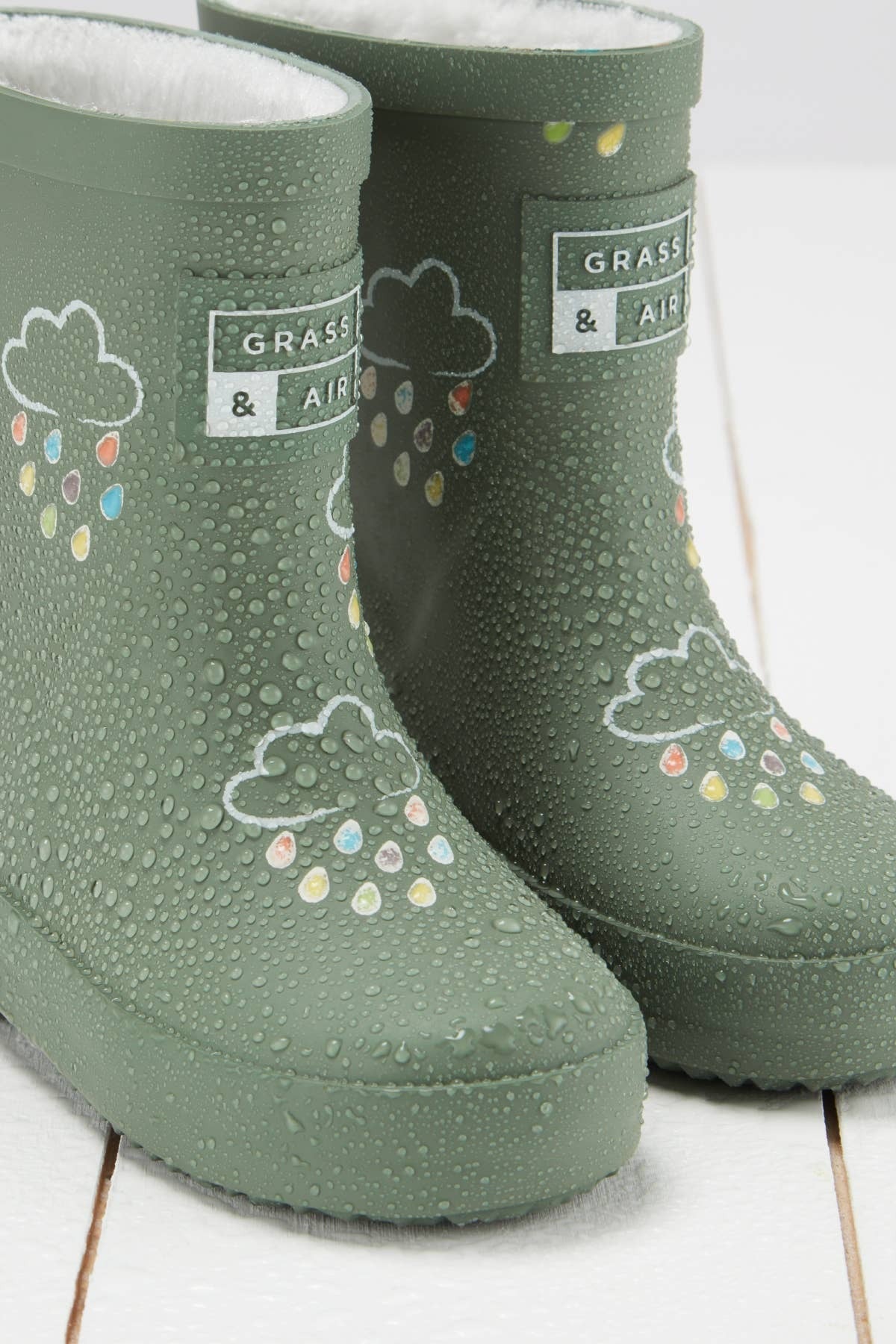 Khaki Green Colour-Revealing Wellies with Teddy-Fleece Lining